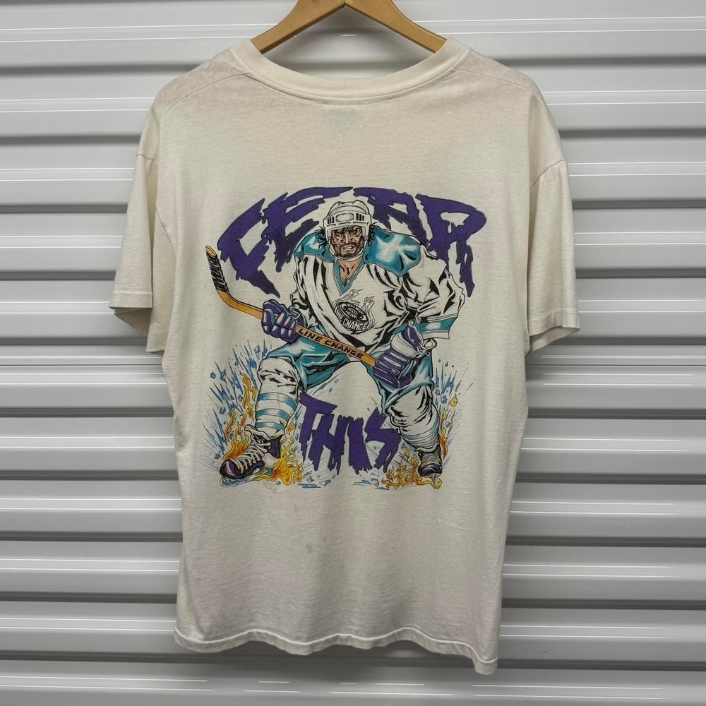 VTG 90's Line Change Ice Hockey Distressed T-Shirt Size L